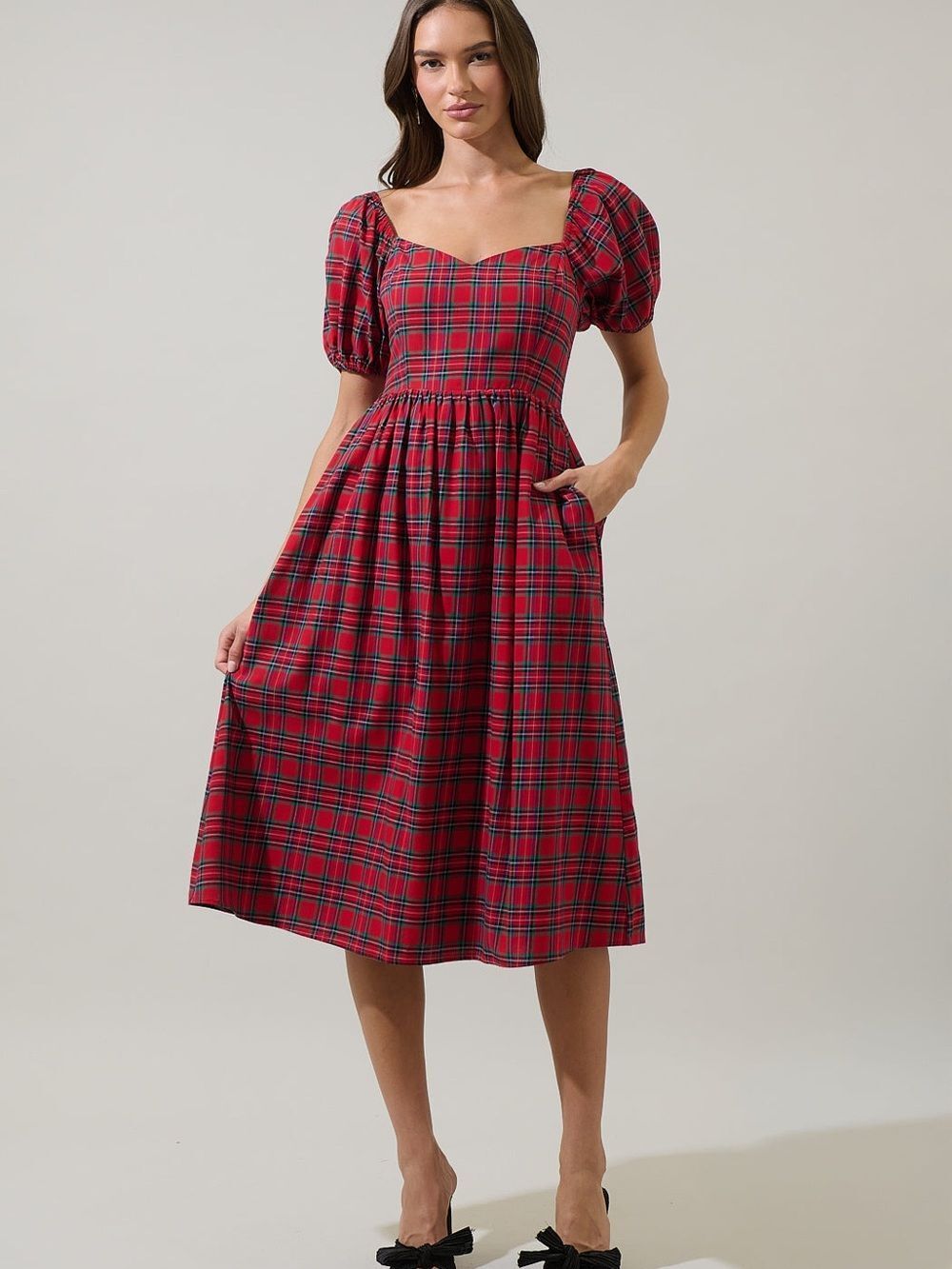 NWT Sugar Lips Arvada Plaid Alessi Puff Sleeve Midi Dress Sz XL